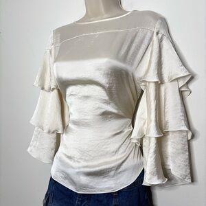 Tiered Silk High Neck Tie Back Top